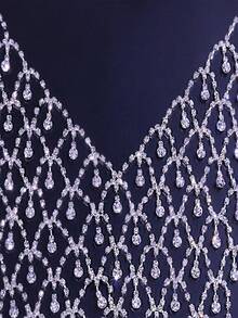 1條時尚流蘇、鑽石裝飾項鍊,適合比基尼搭配,性感身體鏈 - 銀色 - 查看 5