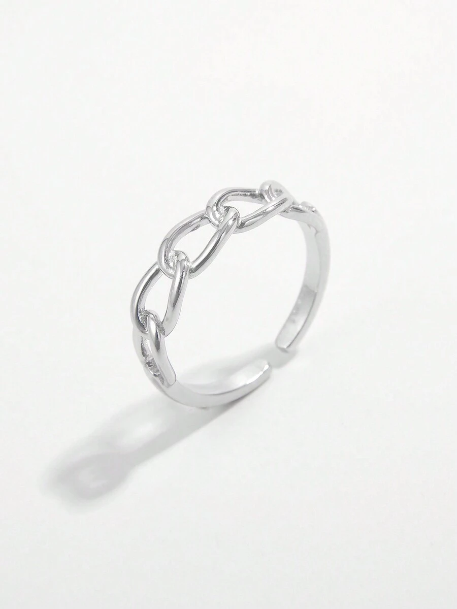 1件優雅、別致、復古的925純銀開放式鏈戒指,適用於約會、日常穿著和送禮 - 銀色 - 查看 1