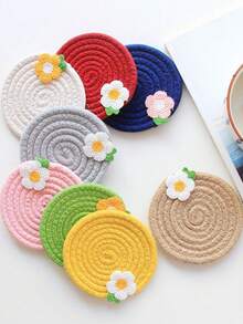 1入可愛花卉圖案杯墊,編織繩簡約耐高溫墊,隨機發送 - 彩色 - 查看 2