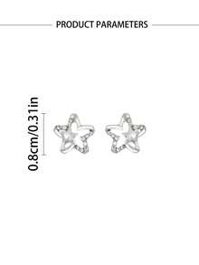 2PCS New Alloy Diamond Studded Star Earrings, Female Niche Hollowed Out Personalized Sweet And Cool Style Earrings - Silver - View 6