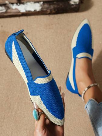 2023 Spring Summer Fashionable And Breathable Knitted Pointed Toe Flat Loafers For Women