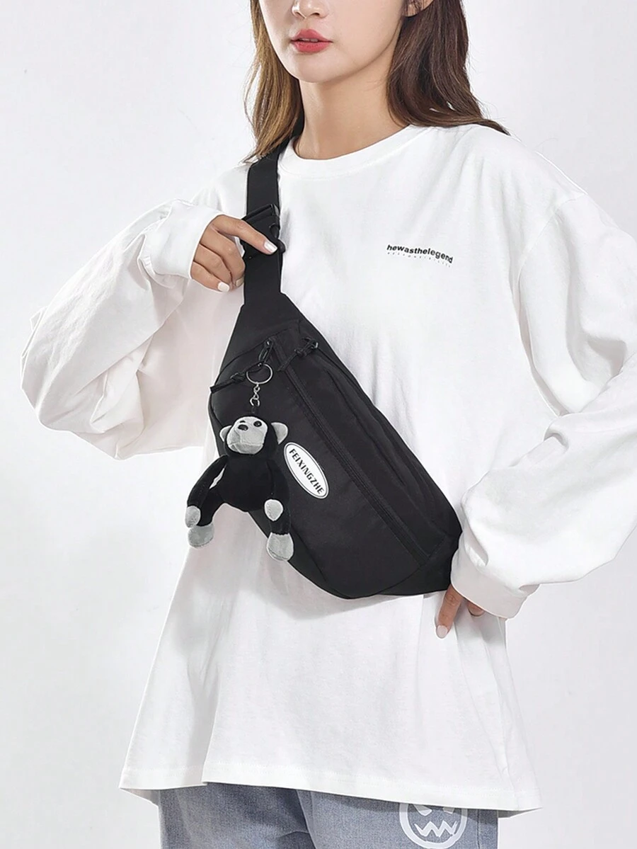 Chest Bag With A Shoulder Strap For Students, Korean Style, Simple, Light, Casual Waist Bag, Sports, Fitness And Backpack - Black - View 1