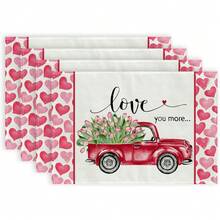 1pc Valentine's Day Placemat Set With Car & Heart Motif For Wedding Anniversary Dinner Table Decoration, Farmhouse Kitchen, Dining Room, Party - Multicolor - View 1
