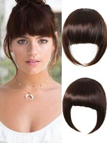 Clip In Bangs Fringe Bangs Synthetic Hair Extensions Clip On Bangs Natural Brown Flat Neat Bangs Hairpieces Hair Extension Synthetic Wig For Daily Wear - Brown - View 1