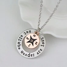 1pc Personalized Simple Compass Shaped 'Not All Who Wander Are Lost' Circle Pendant English Lettering Necklace For Women's Daily Wear - Multicolor - View 7