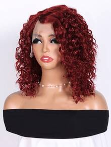 13*4*1 Lace Front Wigs  12 Inch Short Red Kinky Curly Wigs With Bangs For Synthetic Fiber Soft Hair For Chinese New Year Or Daily Use - Red - View 6