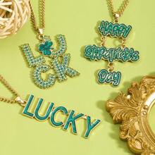 1pc Green St. Patrick's Day Letter Luck Design Zinc Alloy Necklace For Women, Festival Celebration Necklace - Green Necklace - View 6