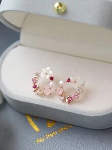 1 对简约精致花环耳环青少年樱花钻石蝴蝶甜美耳环，适合圣诞节