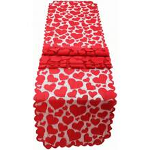 1入組情人節愛心桌布,14" X 72",適用於婚禮/求婚/特殊之夜/燭光晚餐/週年慶典/訂婚紀念 - 紅色 - 查看 1