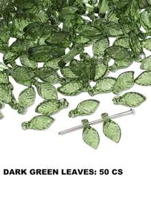 100Pcs Green Acrylic Leaf Beads Charms Transparent Maple Tree Leaves Pendants Cute Green Leaf Beads Caps For Jewelry Making Necklace Earring - Green - View 6