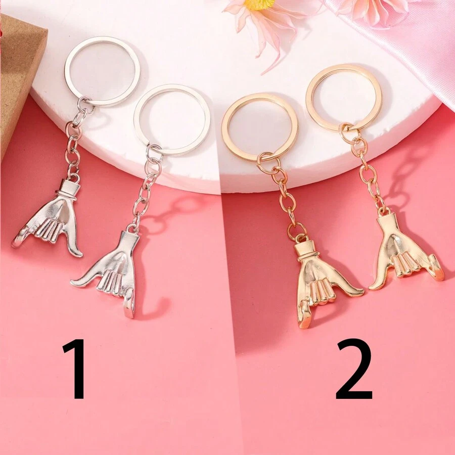 2入組手型設計情侶鑰匙圈,女士包包裝飾,送給朋友、情侶和家人的禮物 - 金色 - 查看 1