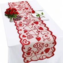 情人節桌巾、情人節裝飾桌墊、浪漫的花邊心形裝飾、婚禮派對裝飾、情人節桌面裝飾、花邊材料 - 紅色 - 查看 5