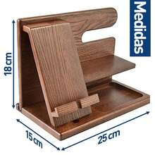 Organizador para Celular, Relojes, Llaves, Cartera, Accesorios para Hombre, Base de Celular para la Oficina y el Hogar, Múltiples Espacios para Buro y Escritorio, Regalo para Papá - Color caoba - Ver 5