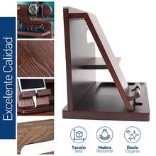 Organizador para Celular, Relojes, Llaves, Cartera, Accesorios para Hombre, Base de Celular para la Oficina y el Hogar, Múltiples Espacios para Buro y Escritorio, Regalo para Papá - Color caoba - Ver 6