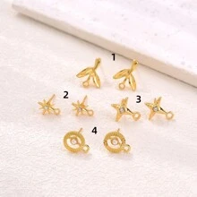 10pcs Gold-Color Alloy & Inlaid Earrings (Stud & Dangle & Hoop) & Pendant For Diy Jewelry Making - Gold - View 8