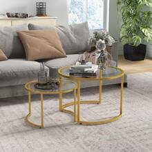 HOMCOM Nesting Tables - Gold - View 1