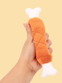 1pc Plush Double Bone Dog Toy, Pet Supplies, Squeaky & Realistic Bone Shape, Pet Toy - Orange - View 2