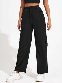 Pantalón De Mujer Cargo Pants Recto Negro Suelto Para Dama - Negro - Ver 3