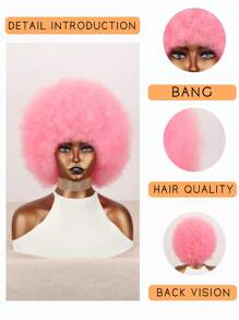 Màu hồng Con người Mặc Đen lông tơ Afro   Tóc giả - Hồng - Xem 2