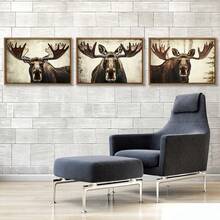 Set Of 3 Canvas Posters, Artistic Animal Print - Deer, Ideal Gift, Unframed - Coffee Brown - View 2
