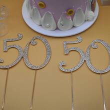 50th Birthday Party Silver Rhinestone Cake Topper, Happy Birthday Cake Decoration Pick (Silver) - Silver - View 3