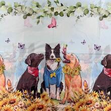 1pc/Bag Border Collie Dog Theme Tablecloth Set, Pe Rectangular Birthday Picnic Plastic Table Cover Decoration For Pet/Birthday Party - Multicolor - View 4