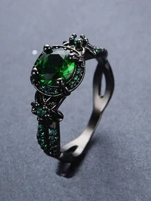 1個新式復古四爪圓鑽鑲鑽槍黑朋克女戒指禮物 - 藍色 - 查看 5