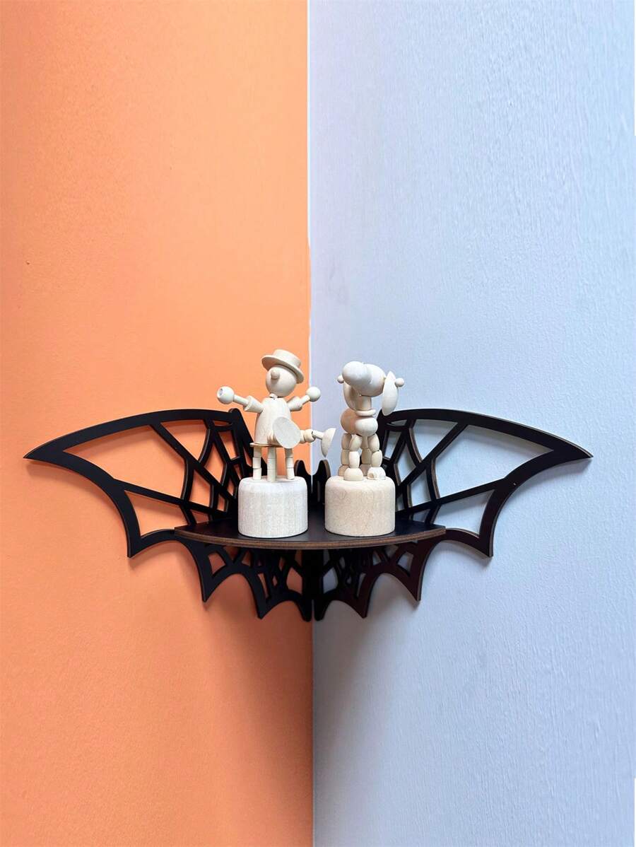 新設計的木製黑色蝙蝠形狀的直角中空創意風格收納架裝飾品牆飾 - 黑色 - 查看 1