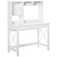 HOMCOM Bureau bibliothèque 2 en 1-3 niches 4 espaces de Rangement - Panneaux Particules métal Blanc - Blanc - Voir 3
