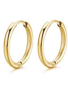 1對男女通用不鏽鋼水鑽耳環,銀金雙色圓圈雕花圖案耳飾時尚配飾 - 環形耳環 - 查看 3