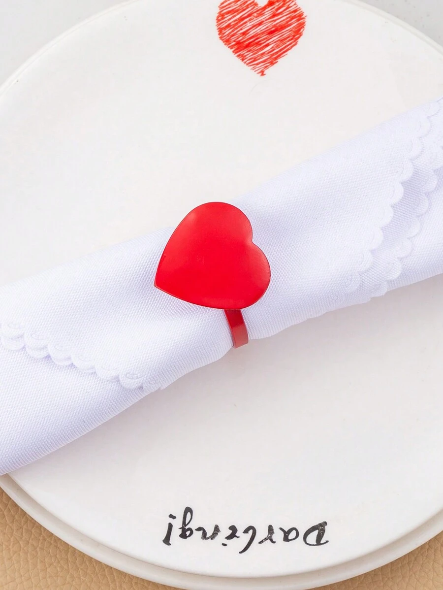 6入組情人節心型餐巾環,完美適用於情人節假期和周年慶祝派對 - 紅色 - 查看 1