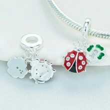 1入組春季原創設計四葉草串珠聖派翠克日925銀板魅力diy項鍊,手鍊製作,生日和假日禮物 - 四葉草 - 查看 5