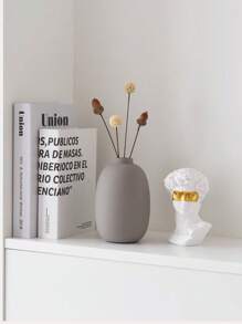 1pc Modern Simple Macaron Gray Ceramic Vase, Home Decor Item For Living Room Desk, Creative Small Flower Vase For Tabletop Floral Arrangement Back To School Room Decor School Supplies Glass Vase