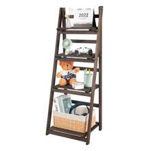 Wooden Ladder Shelf, 4 Tier Plant Stand Flower Display Stand Folding Wooden Ladder Storage Rack Shelf Unit Corner Book Shelves Indoor Outdoor Plant Ladder Racks - Brown - View 11