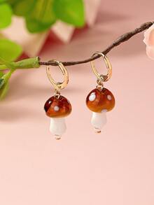 1對時尚簡約風格度假蘑菇形吊墜耳環 - 菇耳墜 - 查看 5