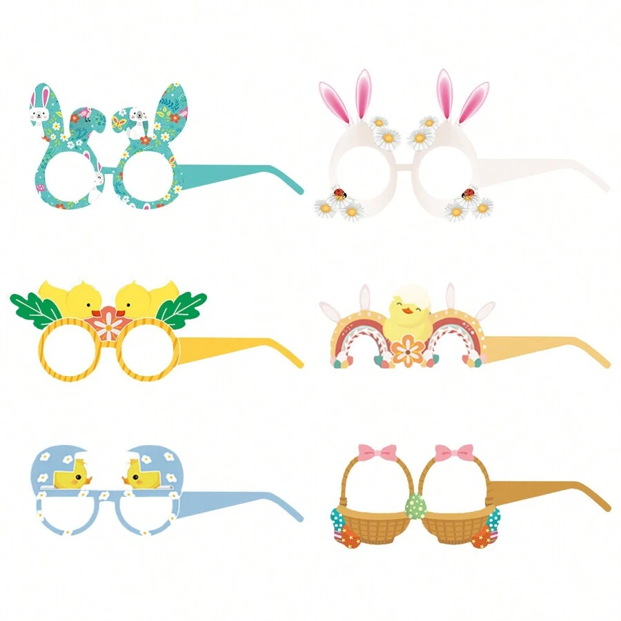 6pcs Easter Party Decoration Cute Rabbit, Chicken, Carrot, Egg Paper 3d Glasses For Photo Props - Multicolor - View 1