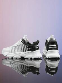 男士漸變色輕盈透氣戶外跑鞋,字母裝飾,布面 - 白黑 - 查看 4