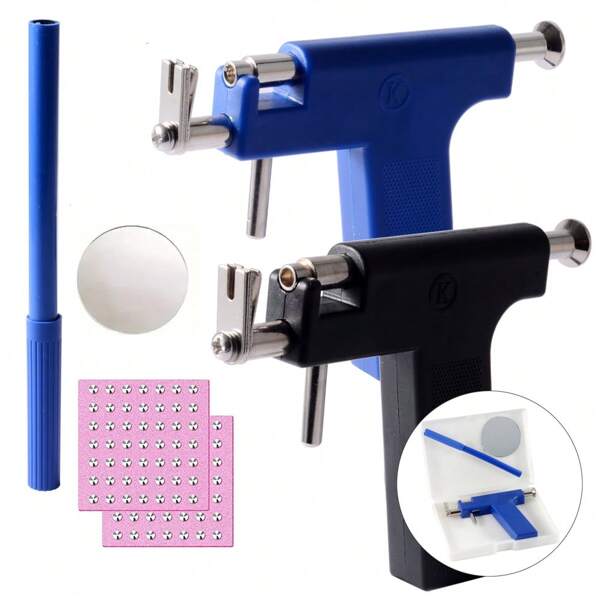 99 pezzi Set professionale per piercing all'orecchio - Comprende circa 98 pezzi di orecchini in acciaio, 1 strumento per il piercing e un piercing per l'ombelico - Perfetto per piercing di orecchie, naso e ombelico Set professionale per piercing all'orecchio
