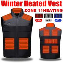 Winter Men's Warm Vest, 11 Zone Heated Vest USB Intelligent Dual Control Switch,Outdoor Soft Waterproof And Windproof Hunting Heated Vest (Battery Not Included) - Black - View 1