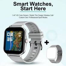 Simsonlab 1入組1.44英寸全觸摸hd彩色屏智能手錶,帶旋鈕調節,無線通話/撥號,多種運動模式,各種日常功能提醒,男女適用,兼容andriod - 銀色 - 查看 1
