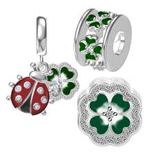 1入組春季原創設計四葉草串珠聖派翠克日925銀板魅力diy項鍊,手鍊製作,生日和假日禮物 - 四葉草 - 查看 8