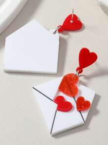 1pair Unique Acrylic Envelope Shaped Heart Earrings For Women, Valentine's Day Gift Valentines,Mom,Mother,Mother's Day,Gift - Multicolor - View 3