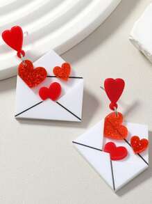 1pair Unique Acrylic Envelope Shaped Heart Earrings For Women, Valentine's Day Gift Valentines,Mom,Mother,Mother's Day,Gift - Multicolor - View 2