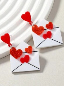 1pair Unique Acrylic Envelope Shaped Heart Earrings For Women, Valentine's Day Gift Valentines,Mom,Mother,Mother's Day,Gift - Multicolor - View 1