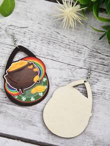 1對復古木製長型水滴耳環,女款彩虹吊墜耳環禮物 - 軍綠色 - 查看 4