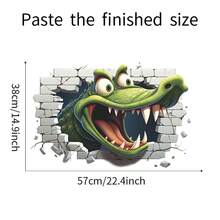 1pc Cartoon Crocodile Wall Sticker, Unique Personalized Style - Multicolor - View 2