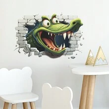 1pc Cartoon Crocodile Wall Sticker, Unique Personalized Style - Multicolor - View 4