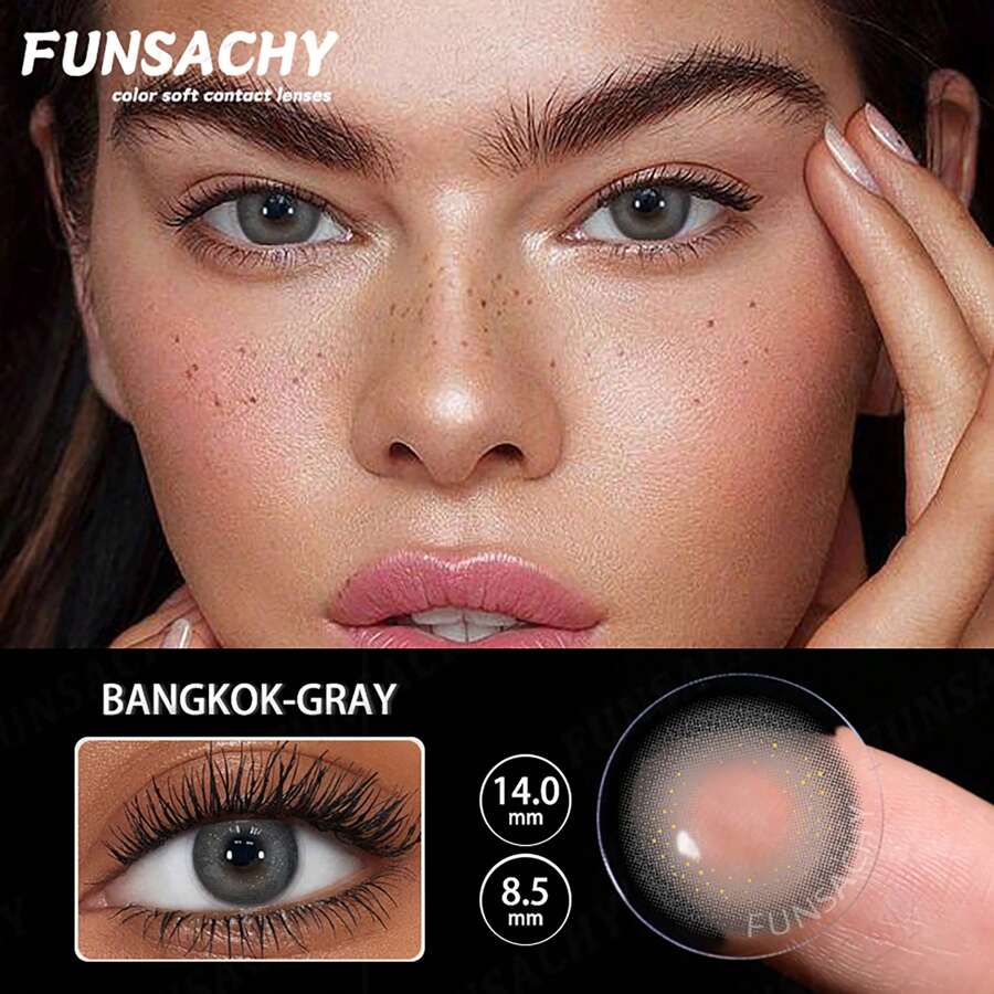 Funsachy灰色自然柔軟隱形眼鏡 年拋柔軟隱形眼鏡14.0mm,眼妝必備