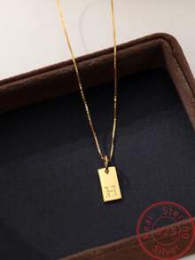 Under the banyan tree 1 件簡單方形 26 個英文字母 925 純銀吊墜項鍊,多功能女式鎖骨鏈 - 金色 - 查看 27