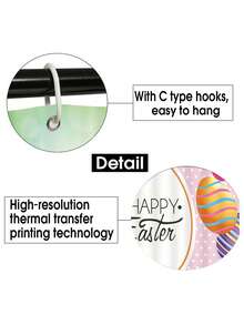 1pc Easter Egg Printed Simple Pattern Shower Curtain Or Mat, Bathroom Waterproof Shower Curtain Set With 12 Hooks - Multicolor - View 7